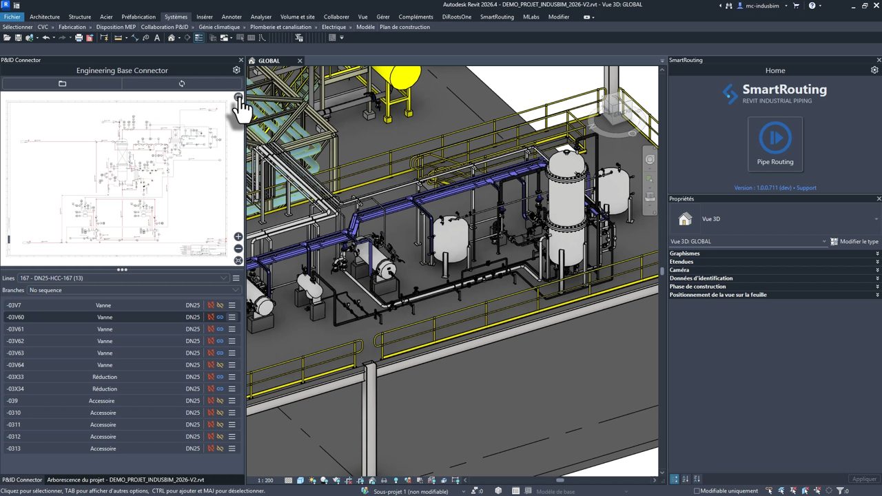 Industrial piping network modelled in Revit with SmartRouting